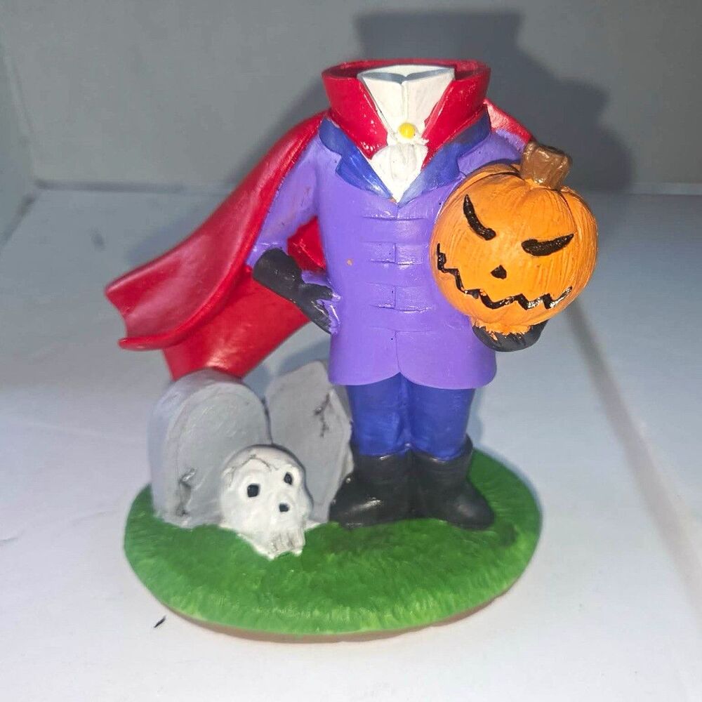 Halloween headless Vampire Holding Jack-O-Lantern Pumpkin Ghost Painted Resin